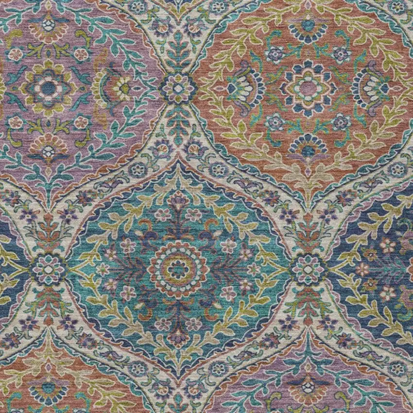 Blue Copper And Gold Floral Washable Indoor Outdoor Area Rug Photo 4