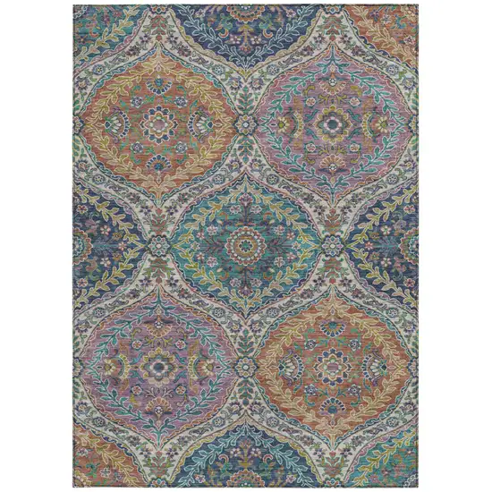 Blue Copper And Gold Floral Washable Indoor Outdoor Area Rug Photo 3