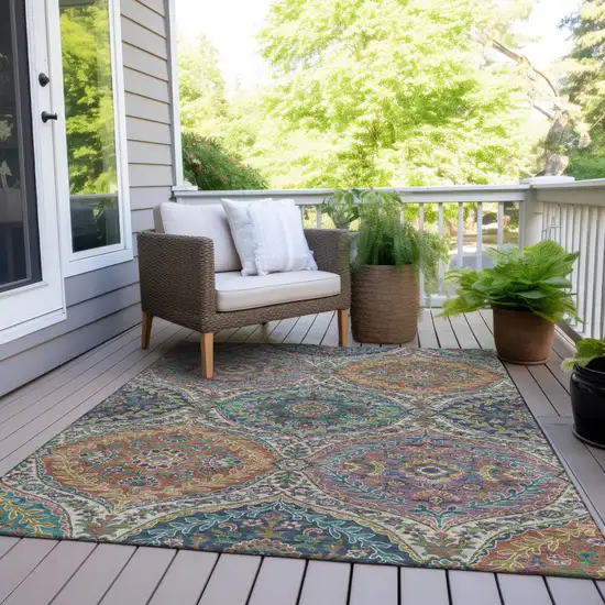 Blue Copper And Gold Floral Washable Indoor Outdoor Area Rug Photo 8