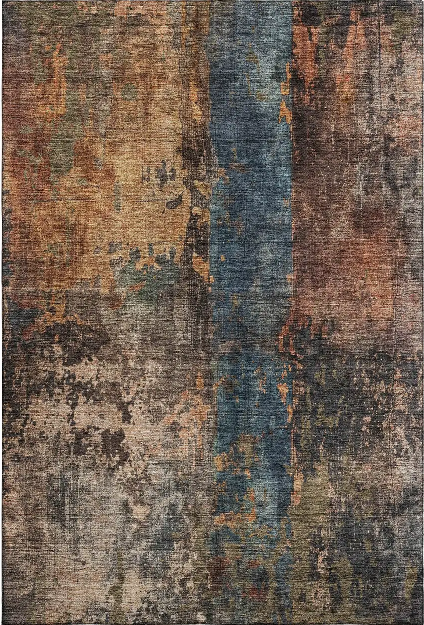 Blue Copper And Gray Abstract Washable Area Rug With UV Protection Photo 6