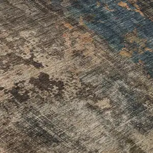 Photo of Blue Copper And Gray Abstract Washable Area Rug With UV Protection