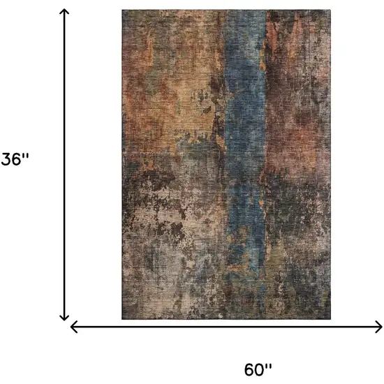 Blue Copper And Gray Abstract Washable Area Rug With UV Protection Photo 3
