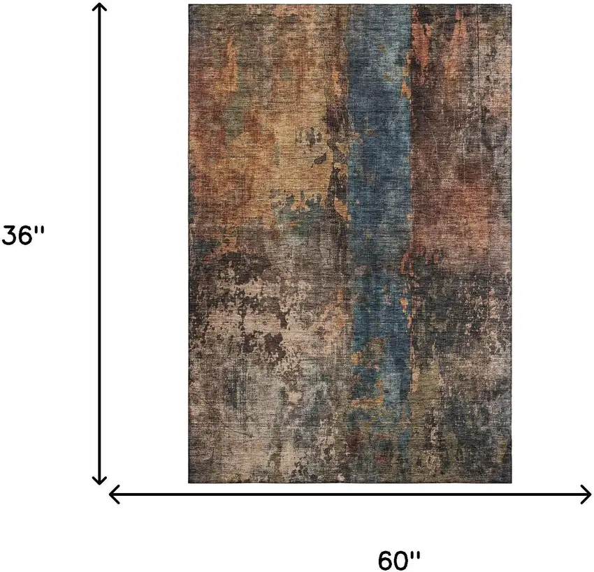 Blue Copper And Gray Abstract Washable Area Rug With UV Protection Photo 3