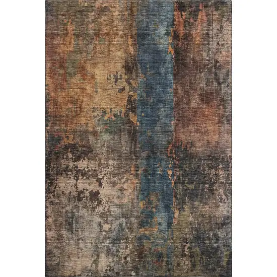 Blue Copper And Gray Abstract Washable Area Rug With UV Protection Photo 6