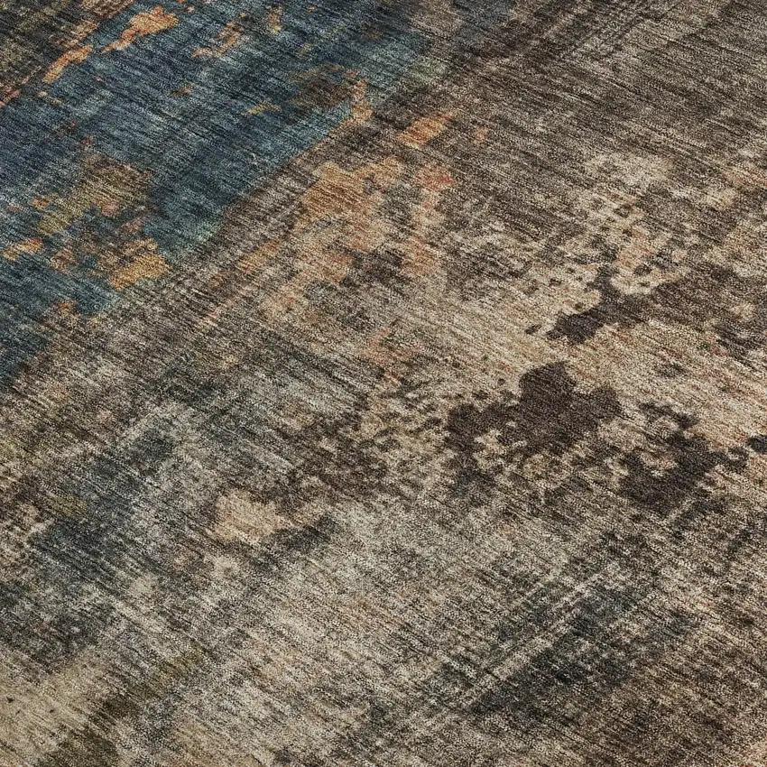 Blue Copper And Gray Abstract Washable Area Rug With UV Protection Photo 3
