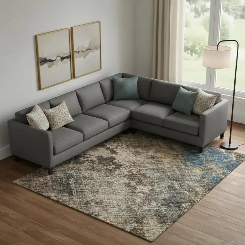 Blue Copper And Gray Abstract Washable Area Rug With UV Protection Photo 2