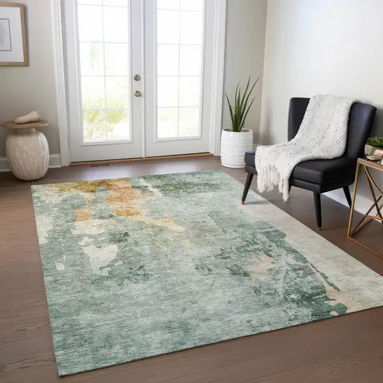 Blue Copper And Gray Abstract Washable Indoor Outdoor Area Rug Photo 8