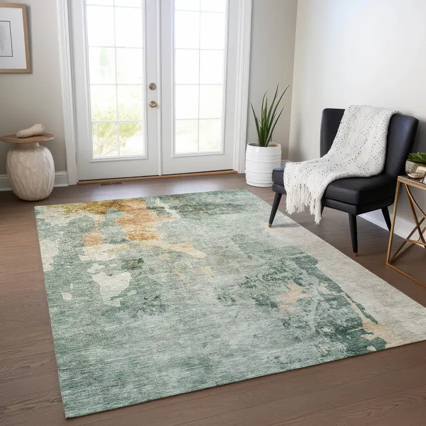 Blue Copper And Gray Abstract Washable Indoor Outdoor Area Rug Photo 8