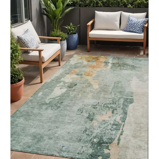 Blue Copper And Gray Abstract Washable Indoor Outdoor Area Rug Photo 1