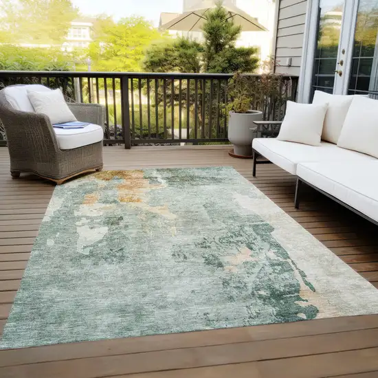 Blue Copper And Gray Abstract Washable Indoor Outdoor Area Rug Photo 9