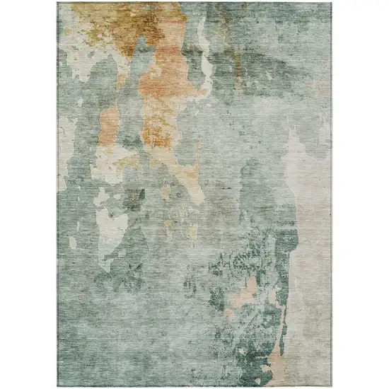 Blue Copper And Gray Abstract Washable Indoor Outdoor Area Rug Photo 2