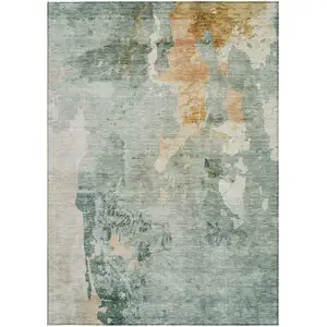 Photo of Blue Copper And Gray Abstract Washable Indoor Outdoor Area Rug