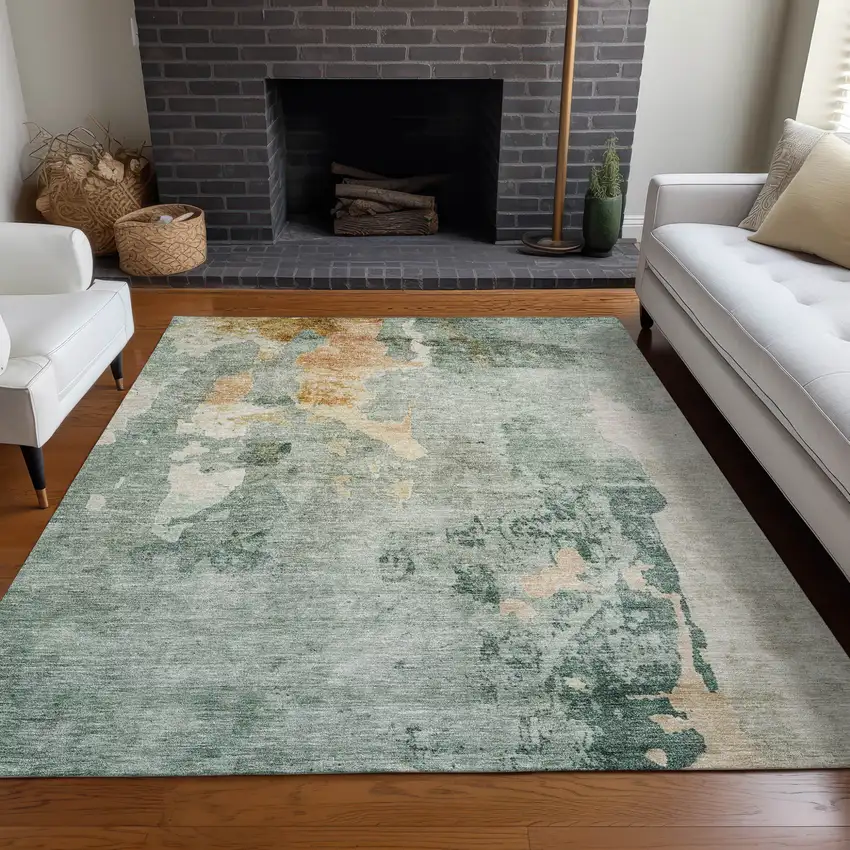 Blue Copper And Gray Abstract Washable Indoor Outdoor Area Rug Photo 9