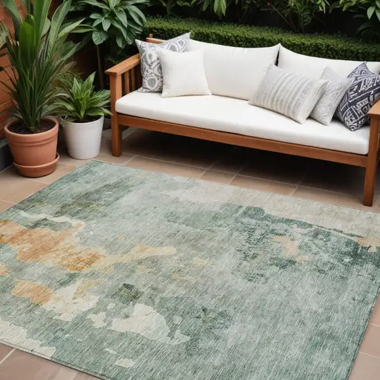 Blue Copper And Gray Abstract Washable Indoor Outdoor Area Rug Photo 1