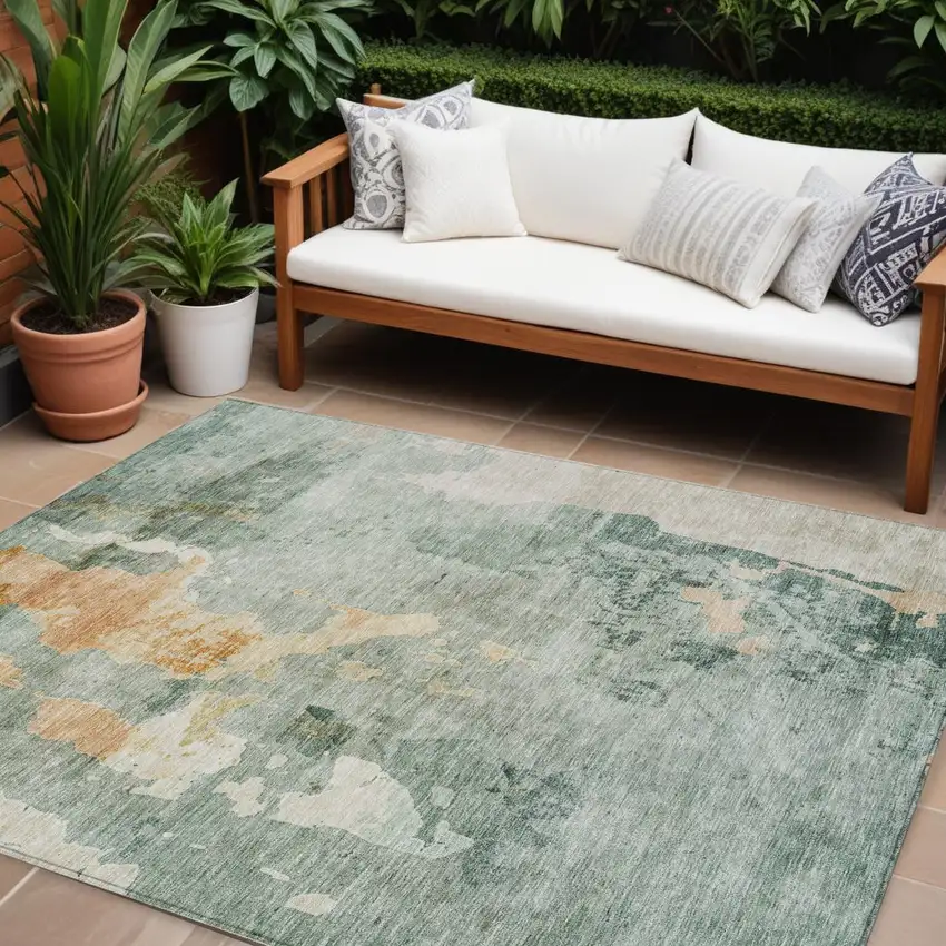 Blue Copper And Gray Abstract Washable Indoor Outdoor Area Rug Photo 1