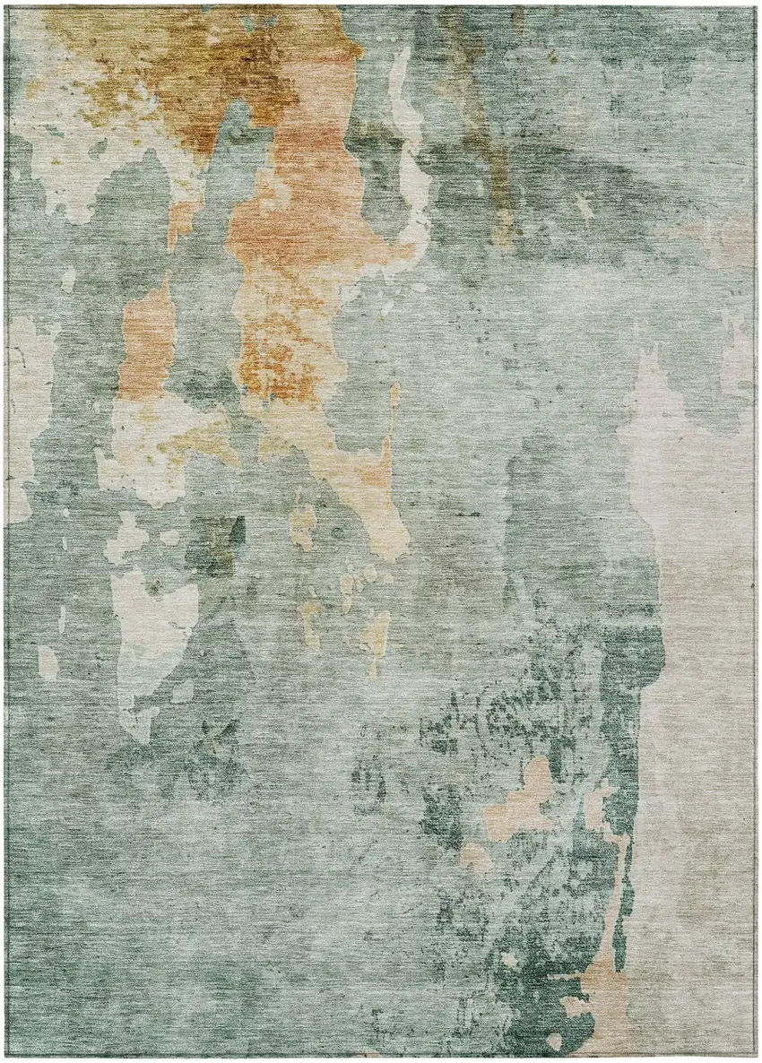 Blue Copper And Gray Abstract Washable Indoor Outdoor Area Rug Photo 2