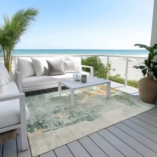 Blue Copper And Gray Abstract Washable Indoor Outdoor Area Rug Photo 8