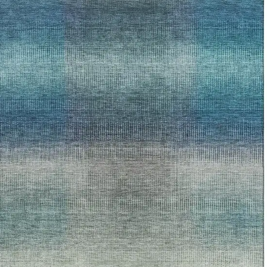 Blue Copper And Gray Striped Washable Area Rug With UV Protection Photo 2