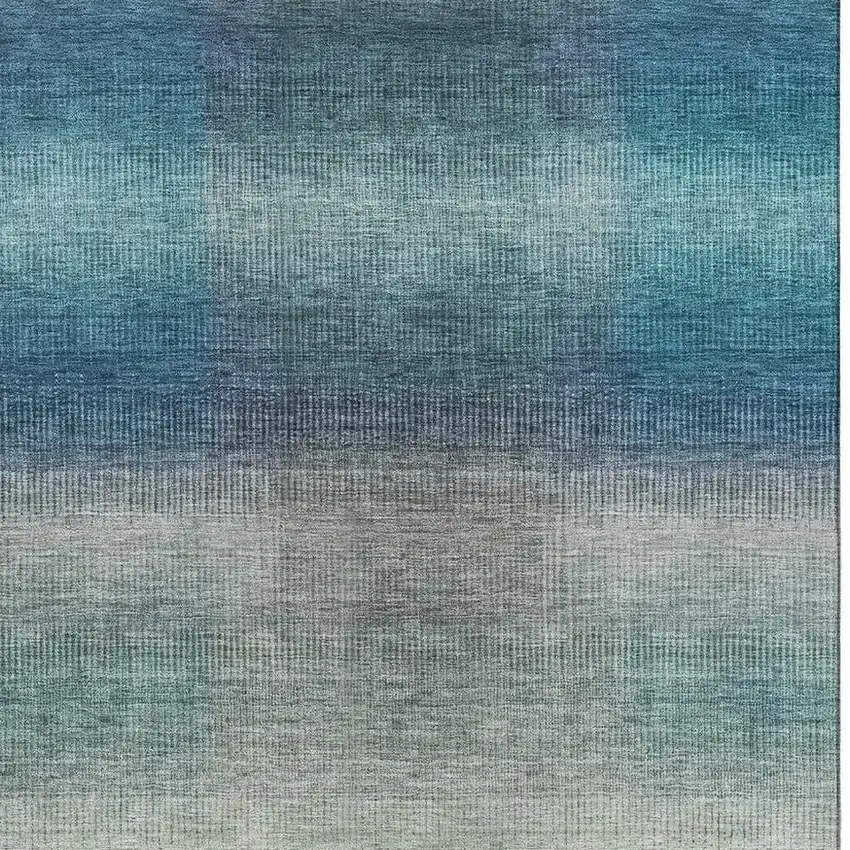 Blue Copper And Gray Striped Washable Area Rug With UV Protection Photo 2