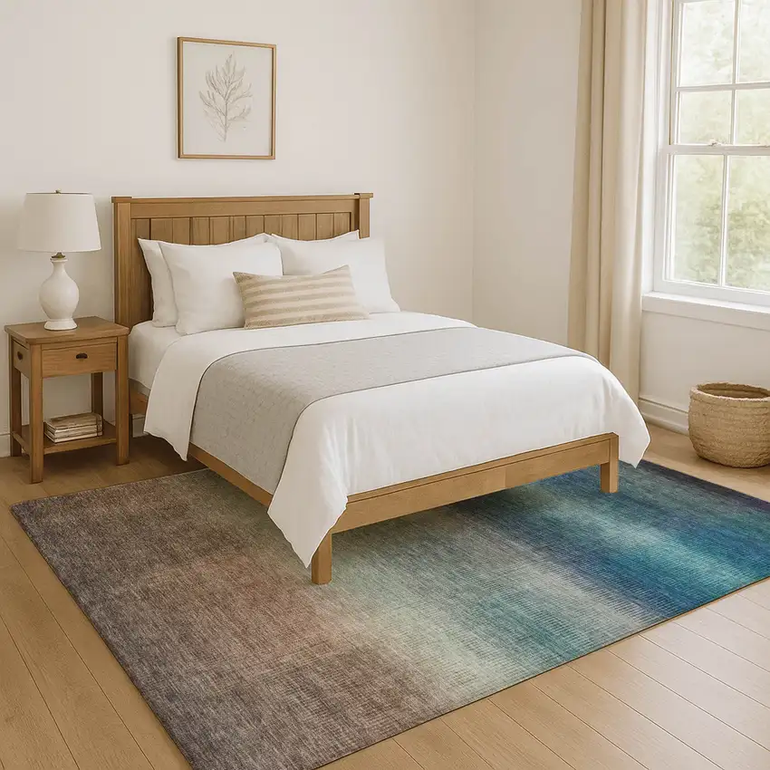 Blue Copper And Gray Striped Washable Area Rug With UV Protection Photo 5