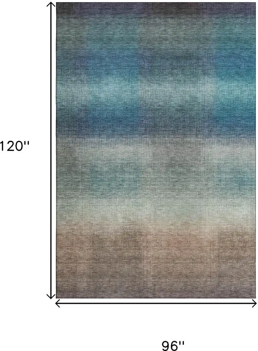 Blue Copper And Gray Striped Washable Area Rug With UV Protection Photo 9