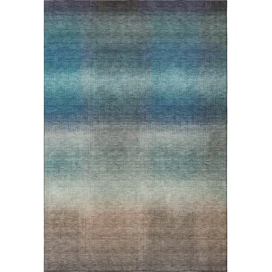 Blue Copper And Gray Striped Washable Area Rug With UV Protection Photo 2