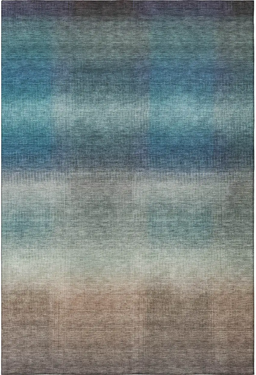 Blue Copper And Gray Striped Washable Area Rug With UV Protection Photo 2