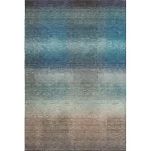 Photo of Blue Copper And Gray Striped Washable Area Rug With UV Protection