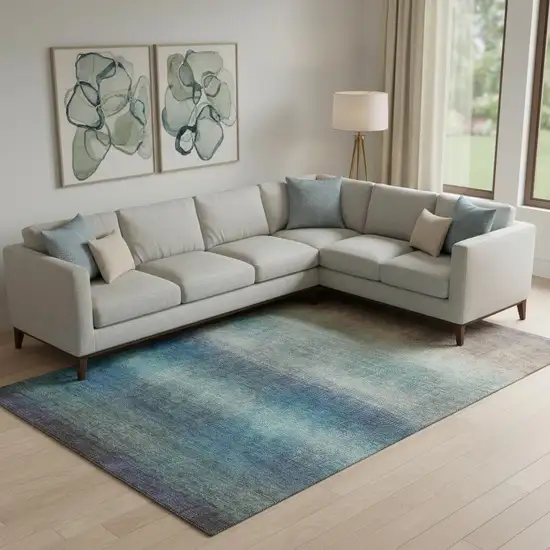 Blue Copper And Gray Striped Washable Area Rug With UV Protection Photo 2