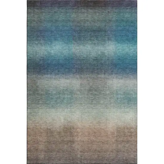 Blue Copper And Gray Striped Washable Area Rug With UV Protection Photo 1