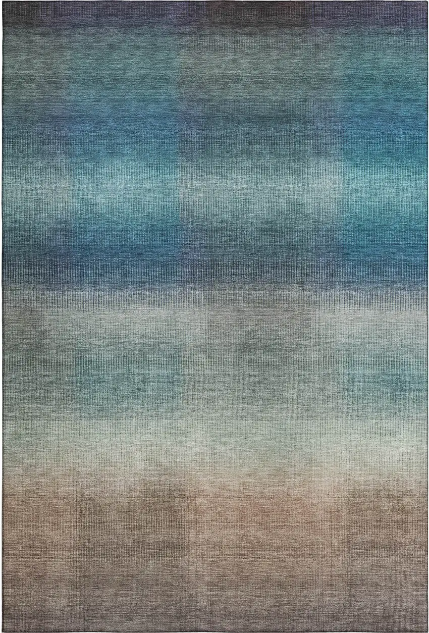 Blue Copper And Gray Striped Washable Area Rug With UV Protection Photo 1