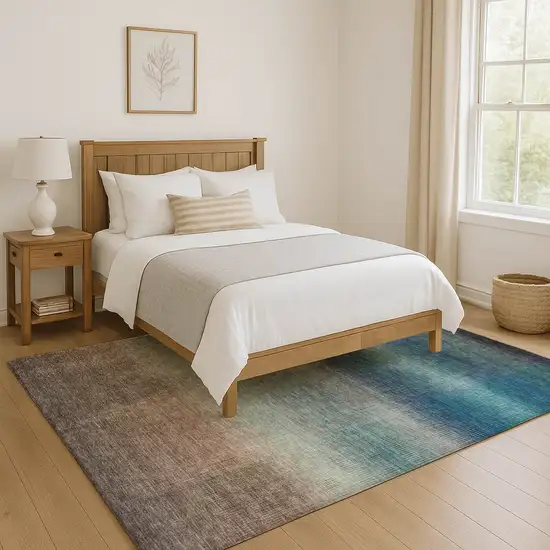 Blue Copper And Gray Striped Washable Area Rug With UV Protection Photo 5