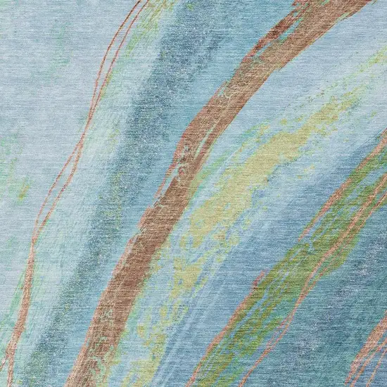 Blue Copper And Green Abstract Washable Indoor Outdoor Area Rug Photo 7