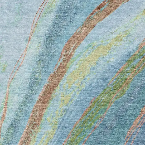 Blue Copper And Green Abstract Washable Indoor Outdoor Area Rug Photo 8