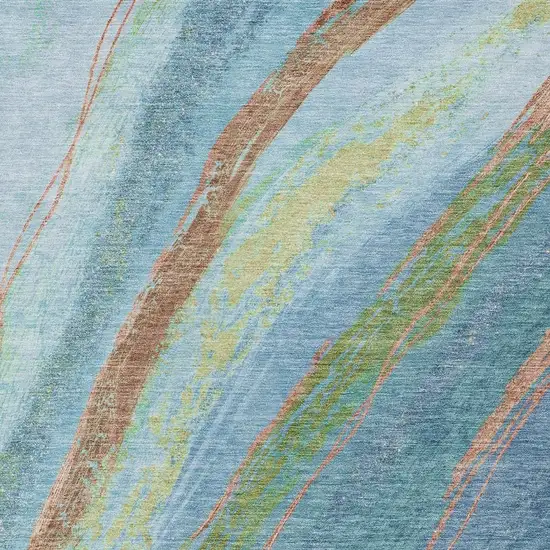 Blue Copper And Green Abstract Washable Indoor Outdoor Area Rug Photo 3