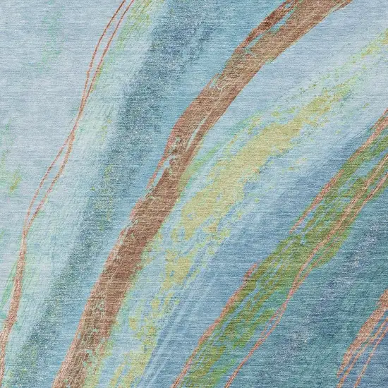 Blue Copper And Green Abstract Washable Indoor Outdoor Area Rug Photo 8