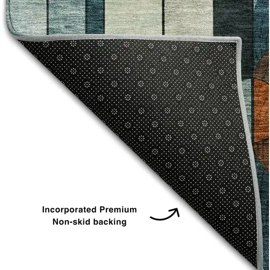 Blue Copper And Ivory Geometric Washable Area Rug With UV Protection Photo 6