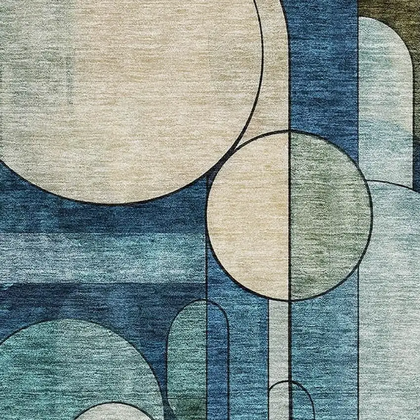 Blue Copper And Ivory Geometric Washable Area Rug With UV Protection Photo 2