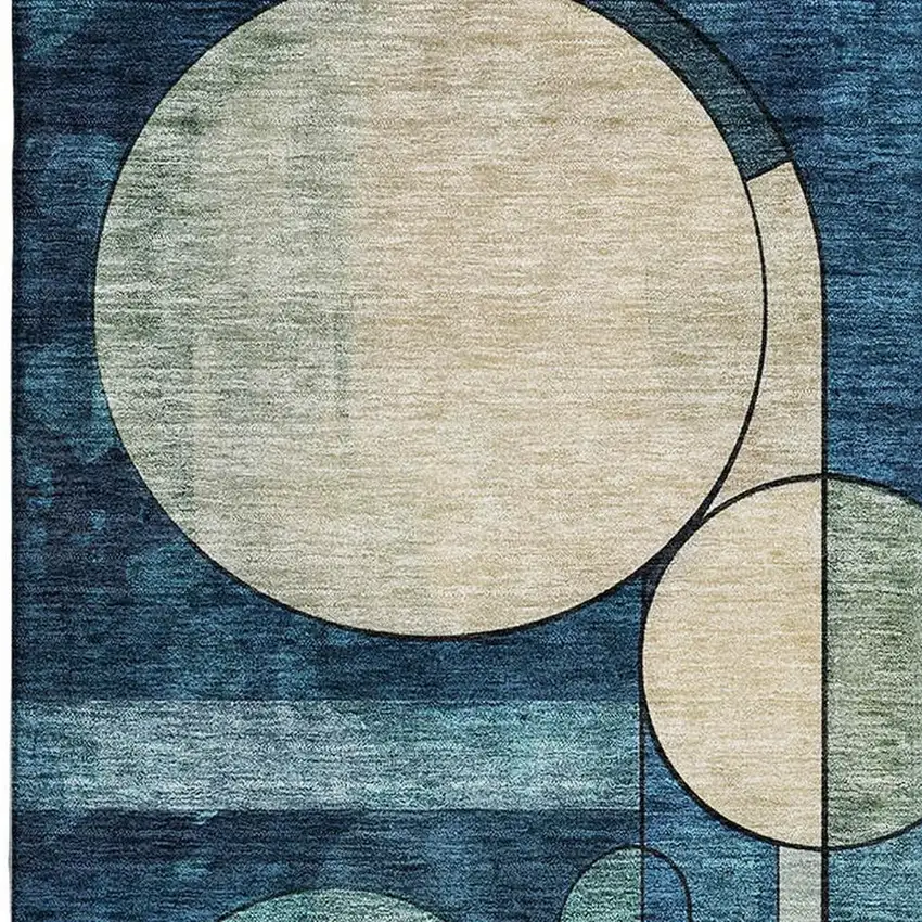 Blue Copper And Ivory Geometric Washable Area Rug With UV Protection Photo 2