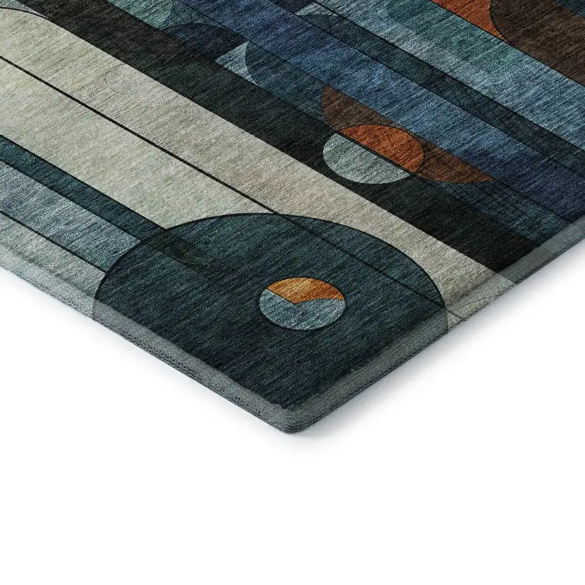 Blue Copper And Ivory Geometric Washable Area Rug With UV Protection Photo 6