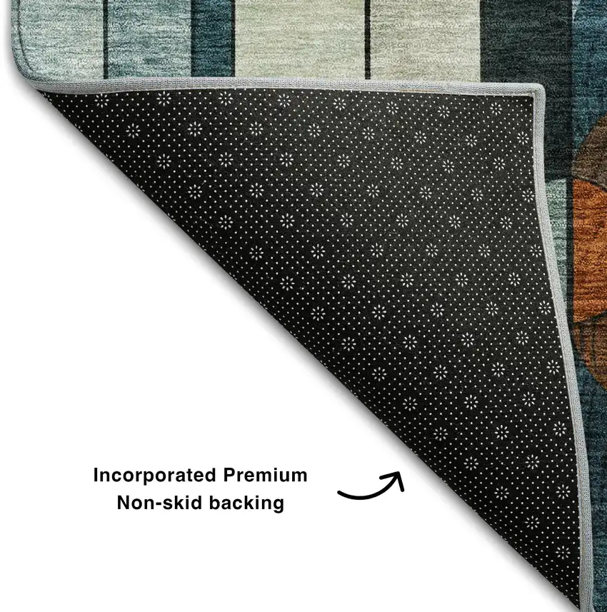 Blue Copper And Ivory Geometric Washable Area Rug With UV Protection Photo 5