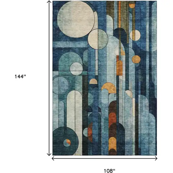 Blue Copper And Ivory Geometric Washable Area Rug With UV Protection Photo 9