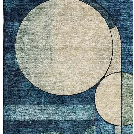 Blue Copper And Ivory Geometric Washable Area Rug With UV Protection Photo 2