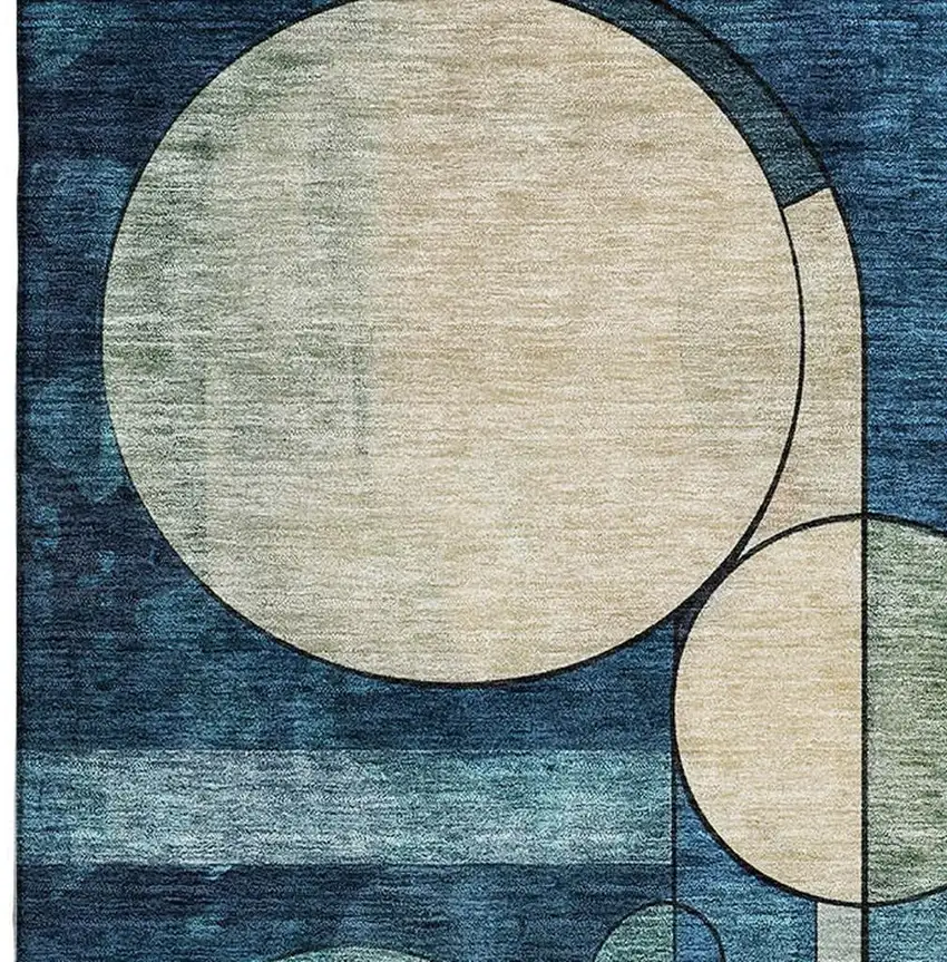 Blue Copper And Ivory Geometric Washable Area Rug With UV Protection Photo 2