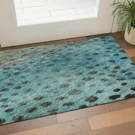 Blue Copper And Ivory Polka Dot Washable Area Rug With UV Protection Photo 2