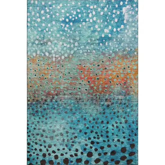 Blue Copper And Ivory Polka Dot Washable Area Rug With UV Protection Photo 6