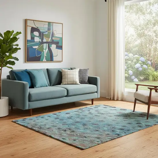 Blue Copper And Ivory Polka Dot Washable Area Rug With UV Protection Photo 2