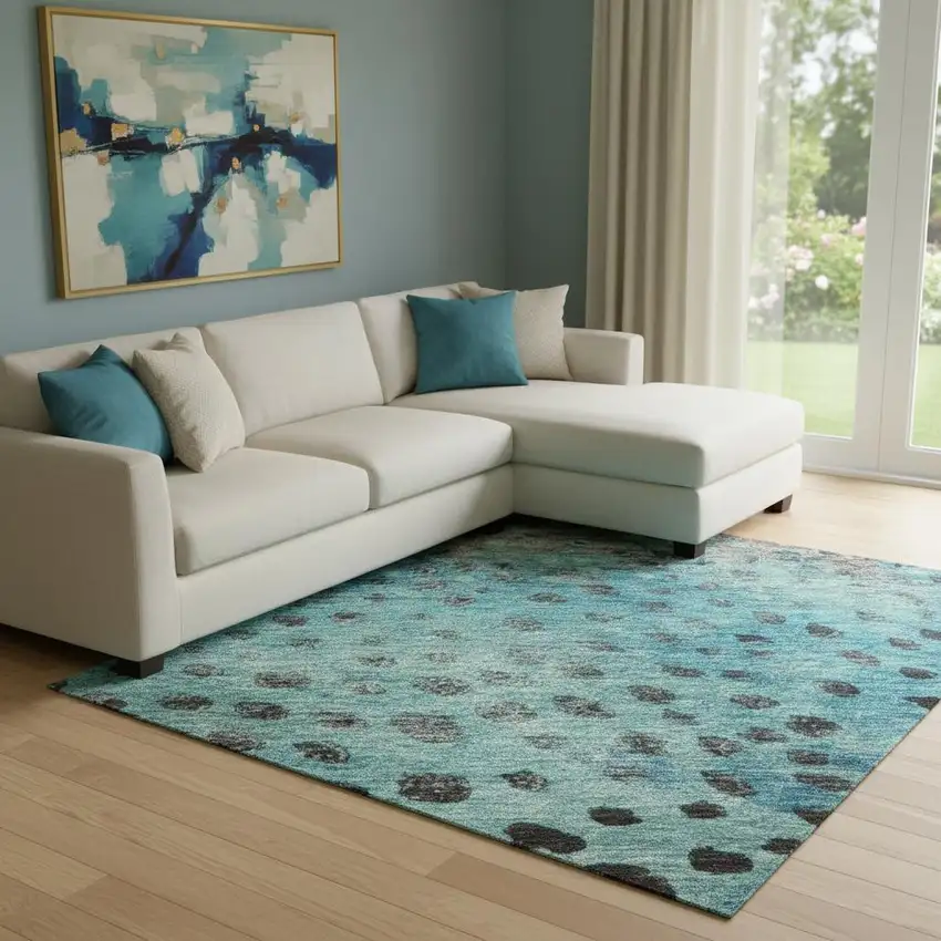 Blue Copper And Ivory Polka Dot Washable Area Rug With UV Protection Photo 2