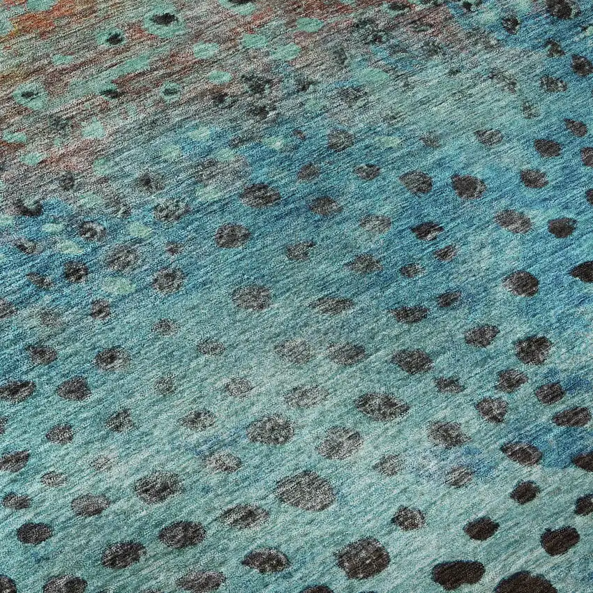 Blue Copper And Ivory Polka Dot Washable Area Rug With UV Protection Photo 1