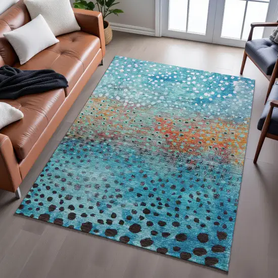 Blue Copper And Ivory Polka Dot Washable Area Rug With UV Protection Photo 5